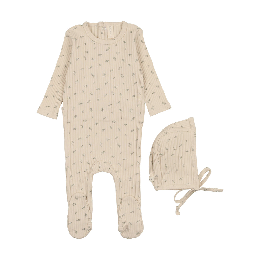 Lil Legs Twig Footie & Bonnet - Cream/Sage