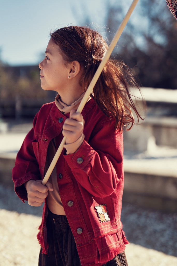 Rooie And Friends Girl's Club Denim Jacket - Rooie Red