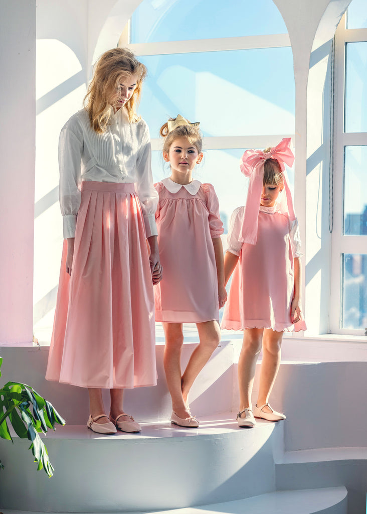Little Tempest Taffeta Teens Maxi Skirt And Pintuck Shirt Set - Salmon/White