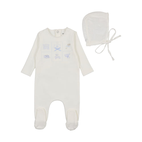 Bee & Dee Take-me-Home Gingham Boys Footie & Bonnet - Chalk White
