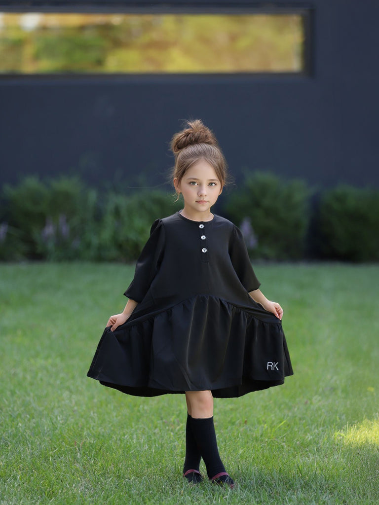 Retro Kid Mae Short Dress With Jewel Buttons - Black TRUE TO SIZE DON' Moonlight Retro Kid Mae Short Dress With Jewel Buttons - Black TRUE TO SIZE DON' Moonlight
