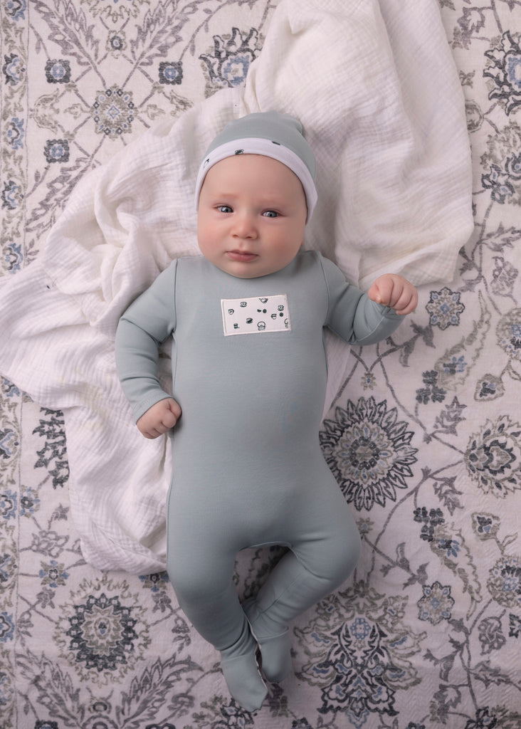 Mini Label Boys Tea Print Footie And Hat