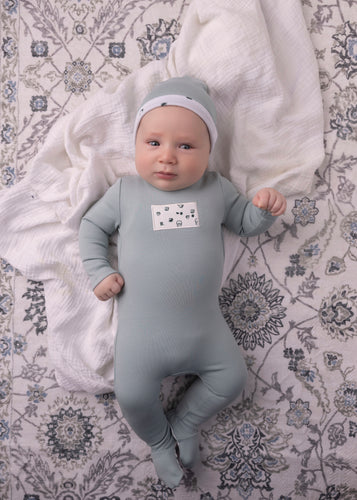 Mini Label Boys Tea Print Footie And Hat