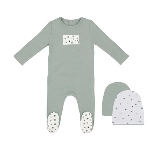 Mini Label Boys Tea Print Footie And Hat