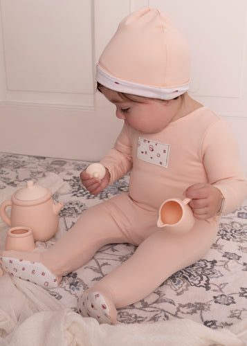 Mini Label Girls Tea Print Footie And Hat