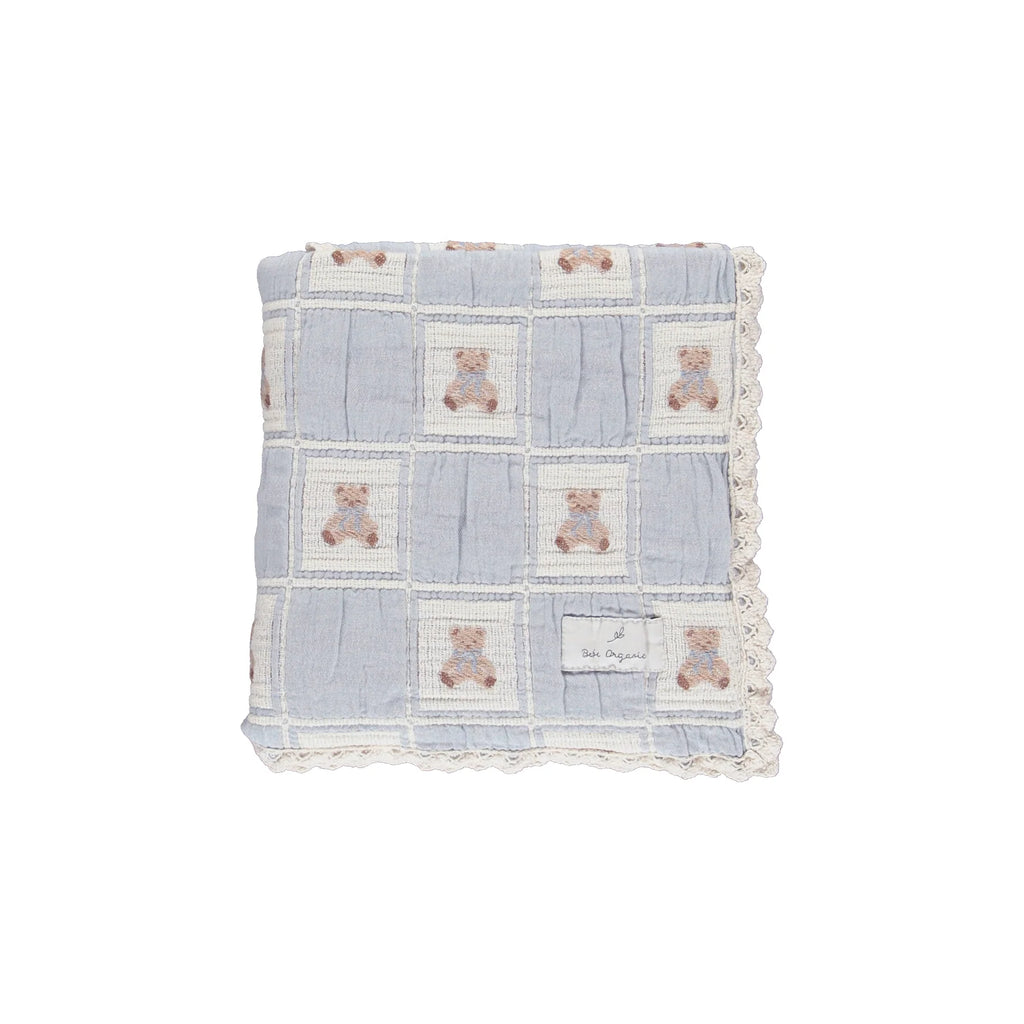 Bebe Organic Teddy Bear Blanket - Blue Teddy Patchwork