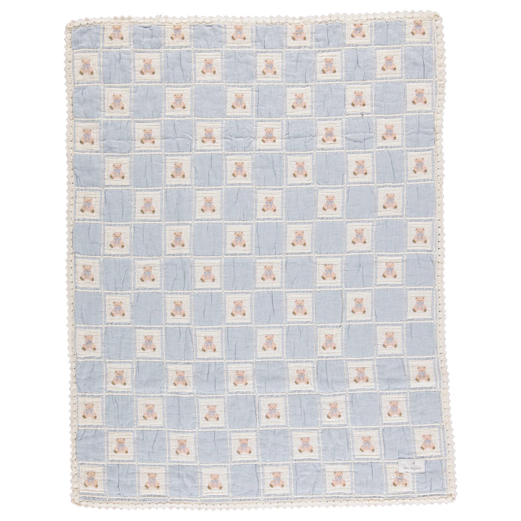 Bebe Organic Teddy Bear Blanket - Blue Teddy Patchwork