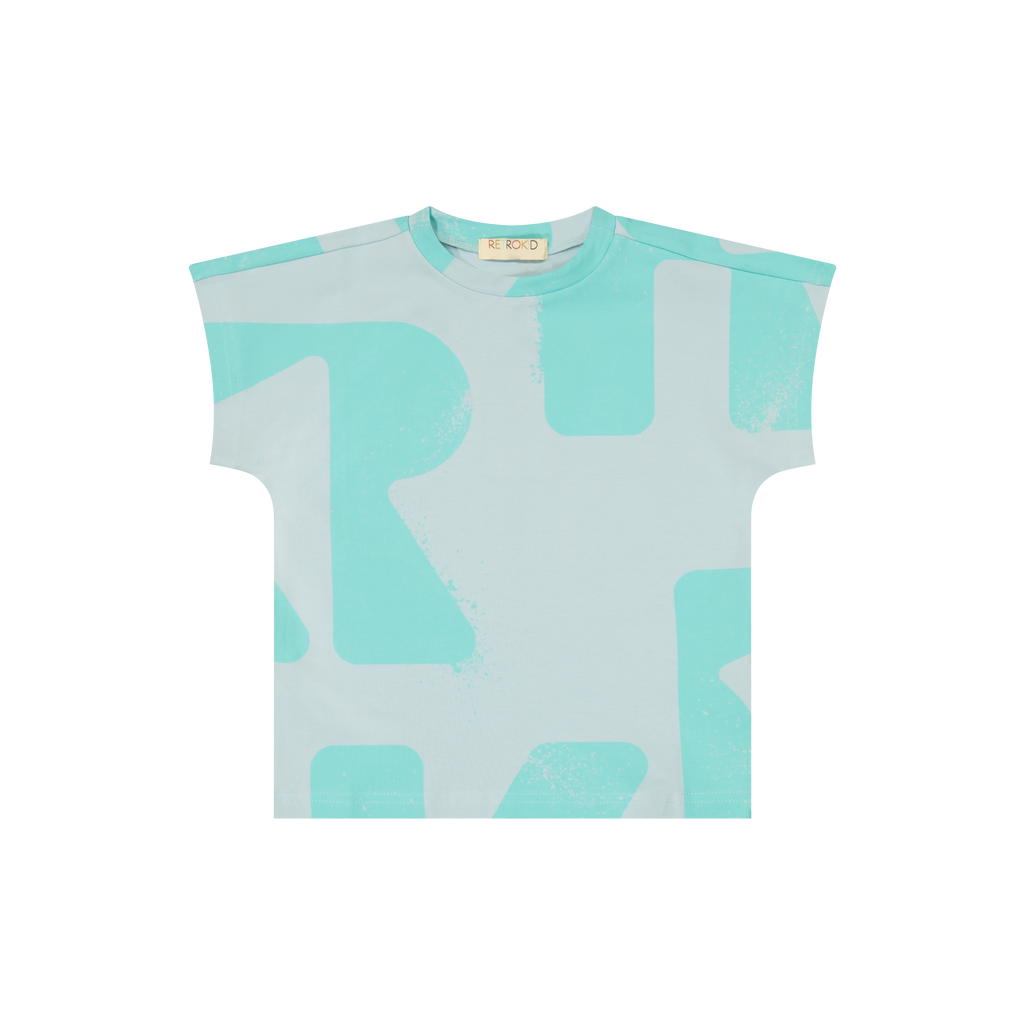 Retro Kid Tess Logo All Over Boys Tee - Blue Green