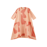 Retro Kid Tess Logo All Over Full Hi Low Dress - Pink Coral (3/4 Sleeve)