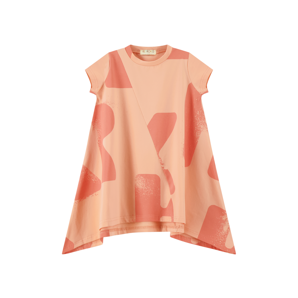 Retro Kid Tess Logo All Over Full Hi Low Dress - Pink Coral (Short Sleeve)