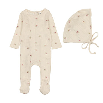 Bonjoy Printed Pointelle Footie & Bonnet -  Ivory  Bouquet