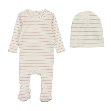 Bonjoy Ribbed Stripe Footie & Beanie - Mauve