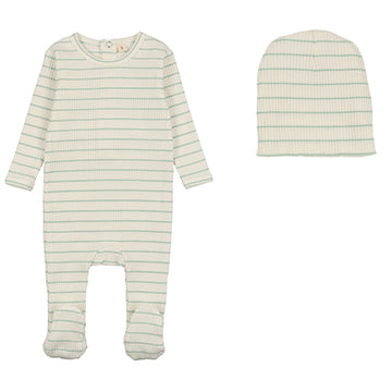 Bonjoy Ribbed Stripe Footie & Beanie - Mint