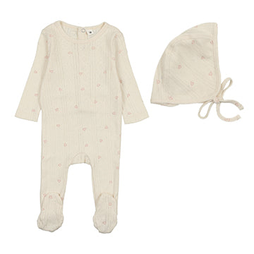 Bonjoy Printed Pointelle Footie & Bonnet - Hearts