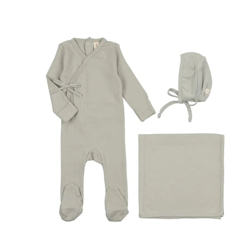 Lil Legs Pinpoint Wrapover Layette Set - Sea Blue