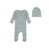 Bee & Dee Printed Pointelle Footie with Beanie - Dark Base Boy