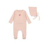 Bee & Dee Cotton Small Print Footie with Bonnet-Ballet Pink