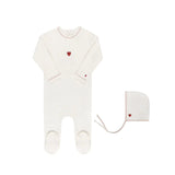 Ely's & Co Cotton- Embroidered Heart and Star Footie & Hat - Heart/Ivory