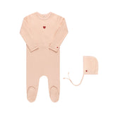 Ely's & Co Cotton- Embroidered Heart and Star Footie & Hat - Heart/Pink