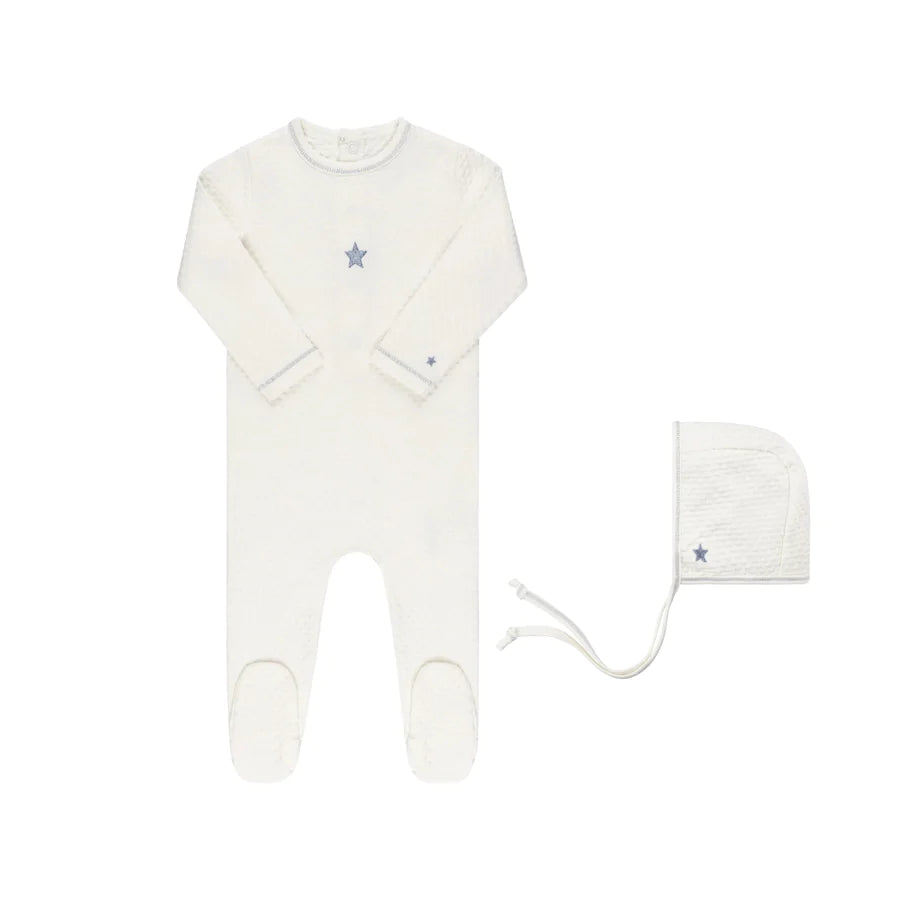 Ely's & Co Cotton- Embroidered Heart and Star Footie & Hat - Star/Ivory