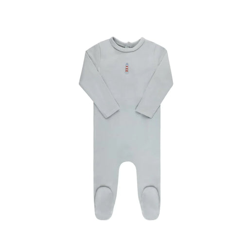 Ely's & Co Ribbed Cotton- Embroidered Nautical Footie & Hat - Blue