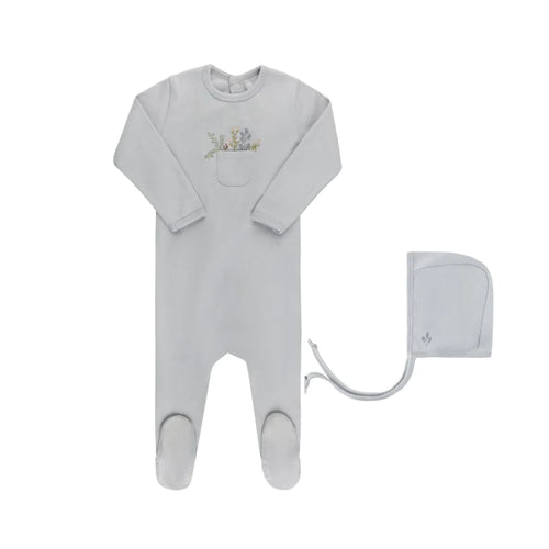 Ely's & Co Rib Cotton - Pocket Full of Flowers Footie & Hat - Leaves/Blue