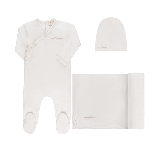 Ely's & Co Organic Amore Pointelle Collection 3PC Layette Set - Ivory/Rose Gold