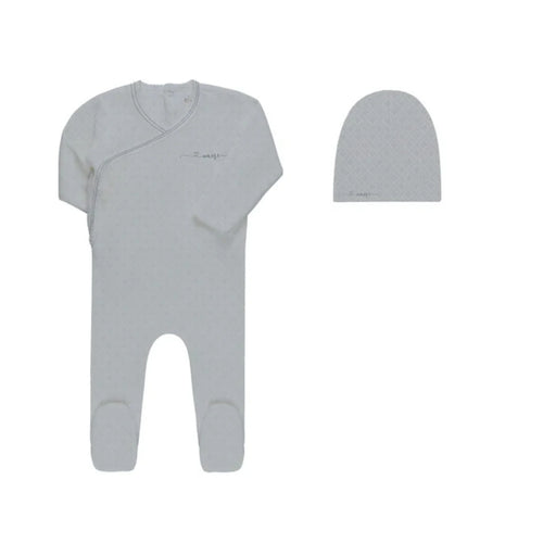 Ely's & Co Organic Amore Pointelle Collection Footie & Beanie - Blue/Silver