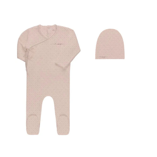 Ely's & Co Organic Amore Pointelle Collection Footie & Beanie - Pink/Rose Gold