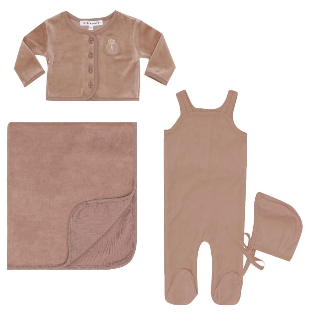 Little Parni Cardigan and Romper Set - all Velour - Pink