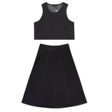 Jaybee Denim Paneled Midi Skirt And Vest Set