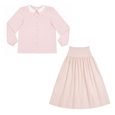 Little Tempest Teens Taffeta Double Collar Shirt And Structured Maxi Skirt Set - Antique Pink