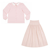 Little Tempest Teens Taffeta Double Collar Shirt And Structured Maxi Skirt Set - Antique Pink