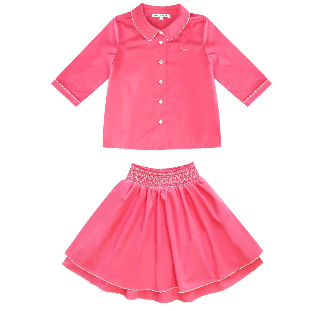Little Parni Pico Signature Shirt And Smocking Skirt (K642 & K643) - Pink