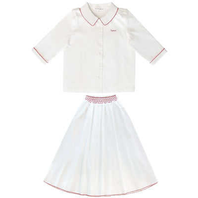 Little Parni Pico Smocking Teen MAXI Signature Shirt And Skirt Set (K642 & K644) - White
