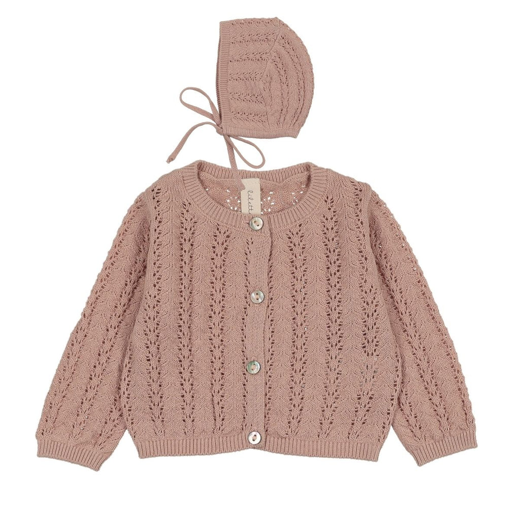 Lilette Crochet Knit Shrug And Bonnet - Dusty Pink