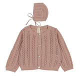 Lilette Crochet Knit Shrug And Bonnet - Dusty Pink