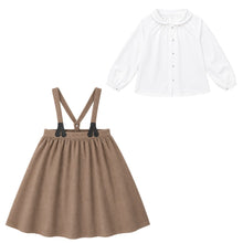 Load image into Gallery viewer, Little Tempest Wool Suspender Skirt And Kerchief Shirt Set - Beige