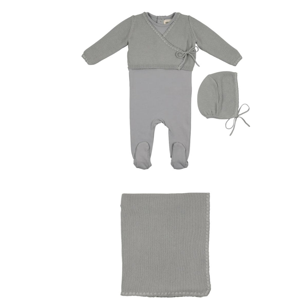Mema Knits Embroidered Edge Knit Four Piece Set - Windy Blue