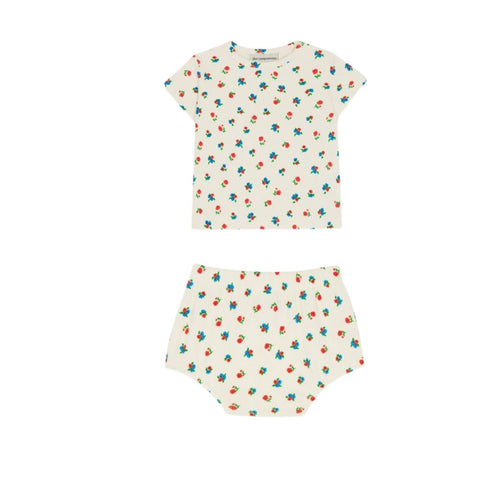 The Campamento Small Flowers Allover Baby T-Shirt And Bloomer - Ecru