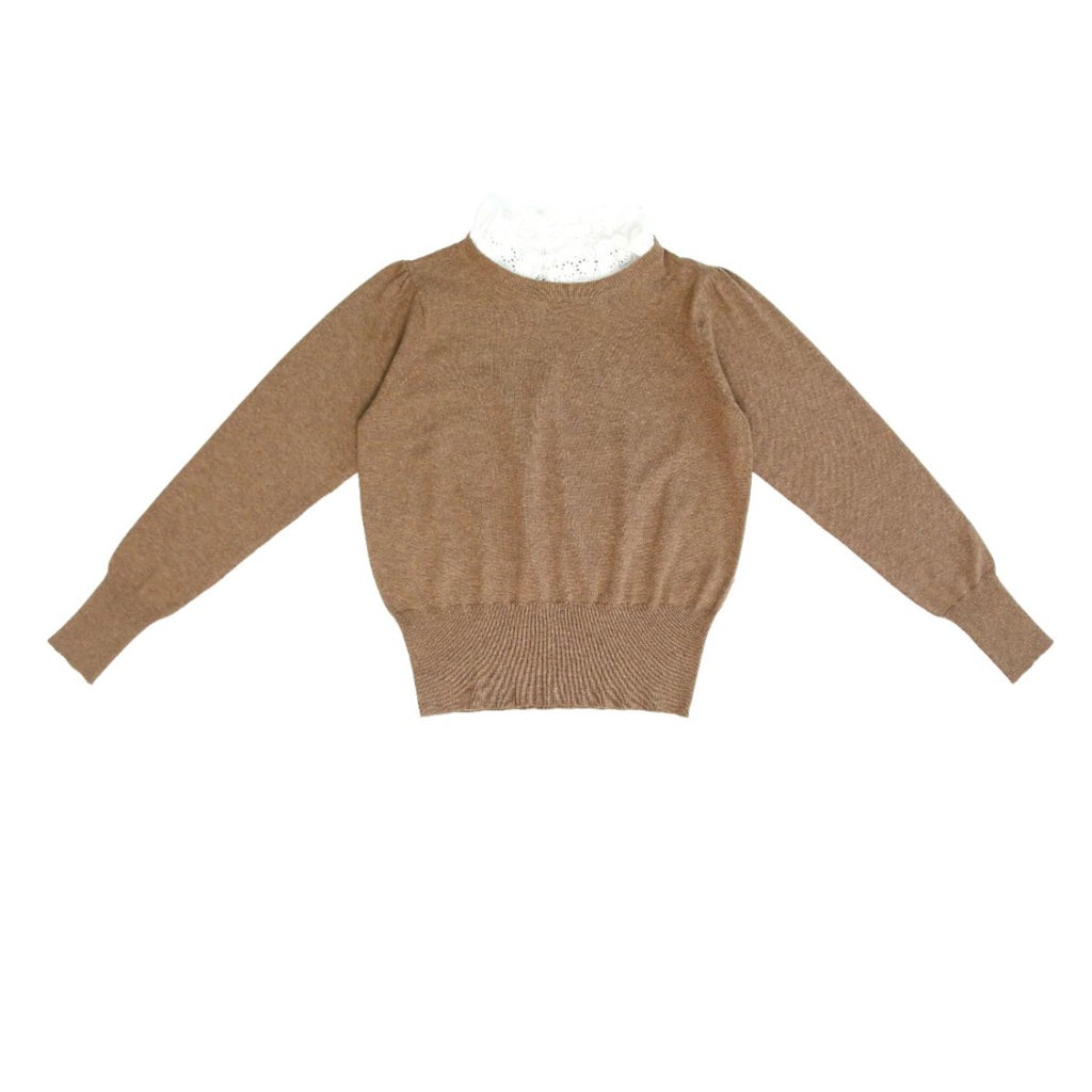 Coco Blanc Mocha Ruffle Collar Sweater
