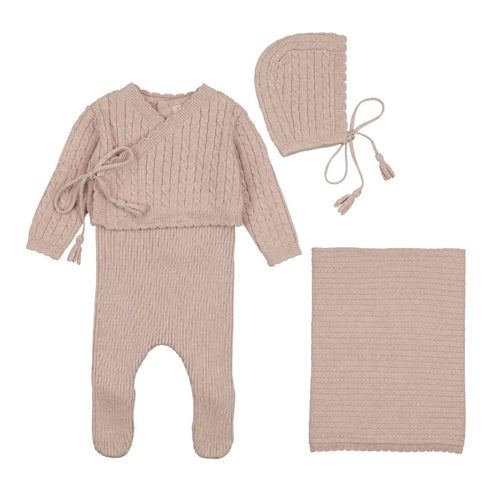 Bee & Dee Soft Cable Knit Layette Set - Marled Pink