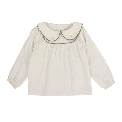 Lil Legs Girls Embroidered Shirt - Cream/Misty Oat