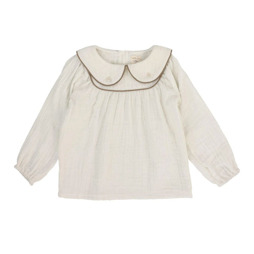 Lil Legs Girls Embroidered Shirt - Cream/Misty Oat