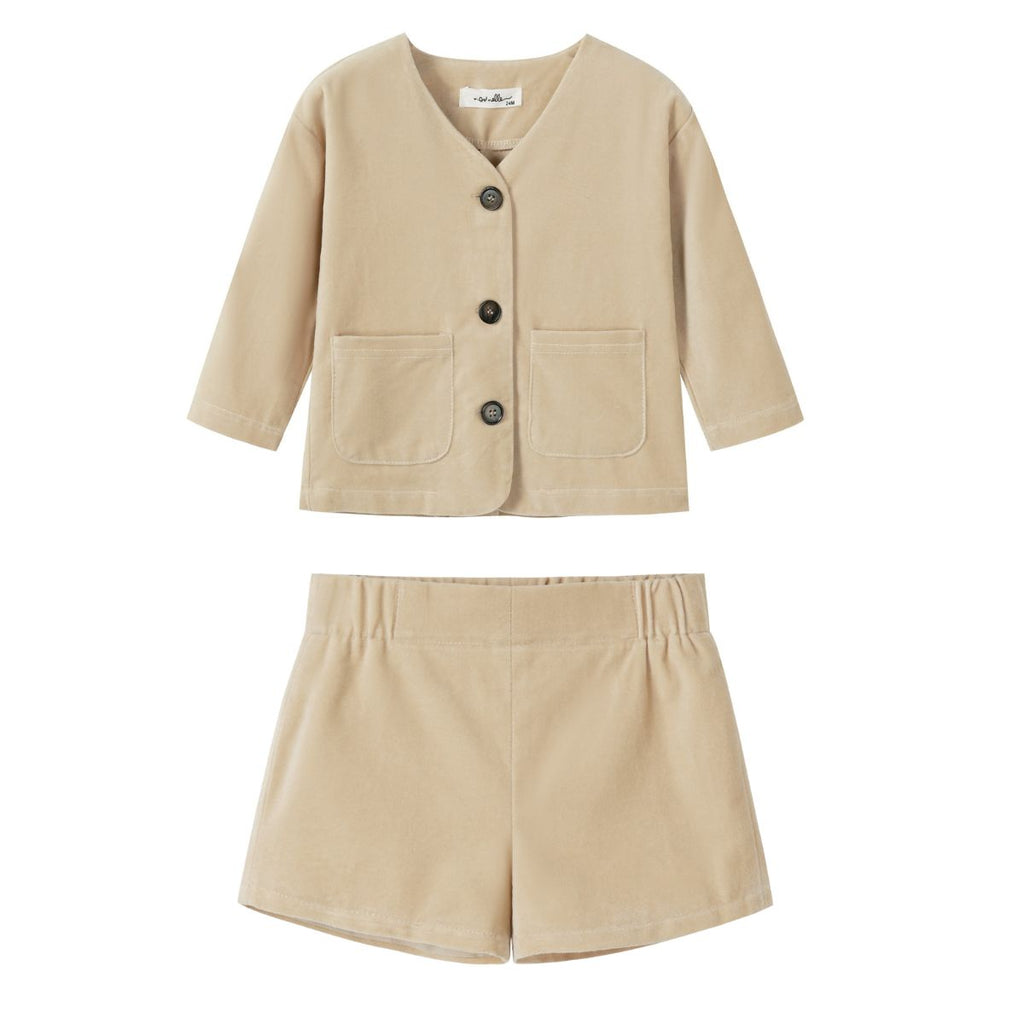 NouNelle Crushed Velour Tan Blazer And Shorts