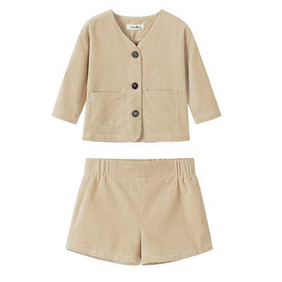 NouNelle Crushed Velour Tan Blazer And Shorts