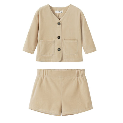 NouNelle Crushed Velour Tan Blazer And Shorts