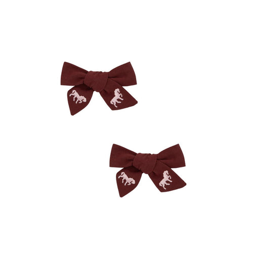 Le Enfant Petite Épopée Embroidered Bows (2 Pack) - Burgundy