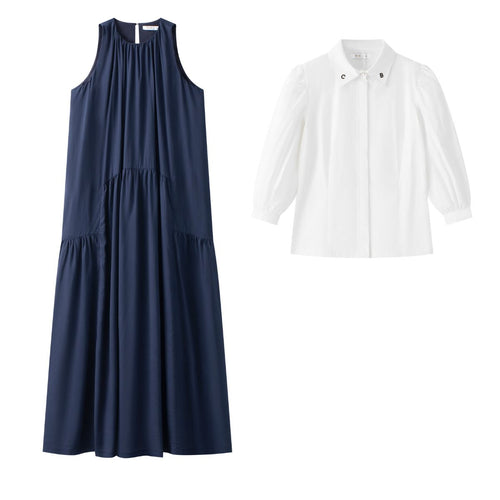 Coco Blanc Teen Maxi Jumper And Blouse - Navy/White