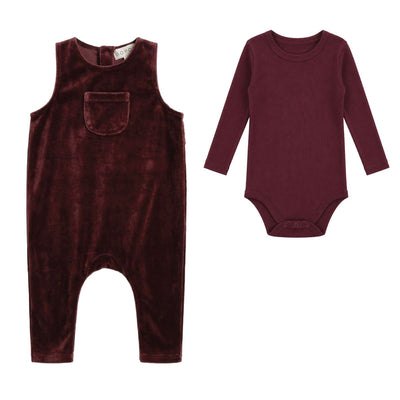 Bopop Burgundy Overalls And Onesie Set